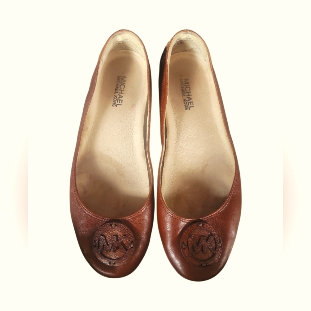 Michael Kors Brown Leather MK Logo Moccasin Flats Loafer Sz 8 1/2M